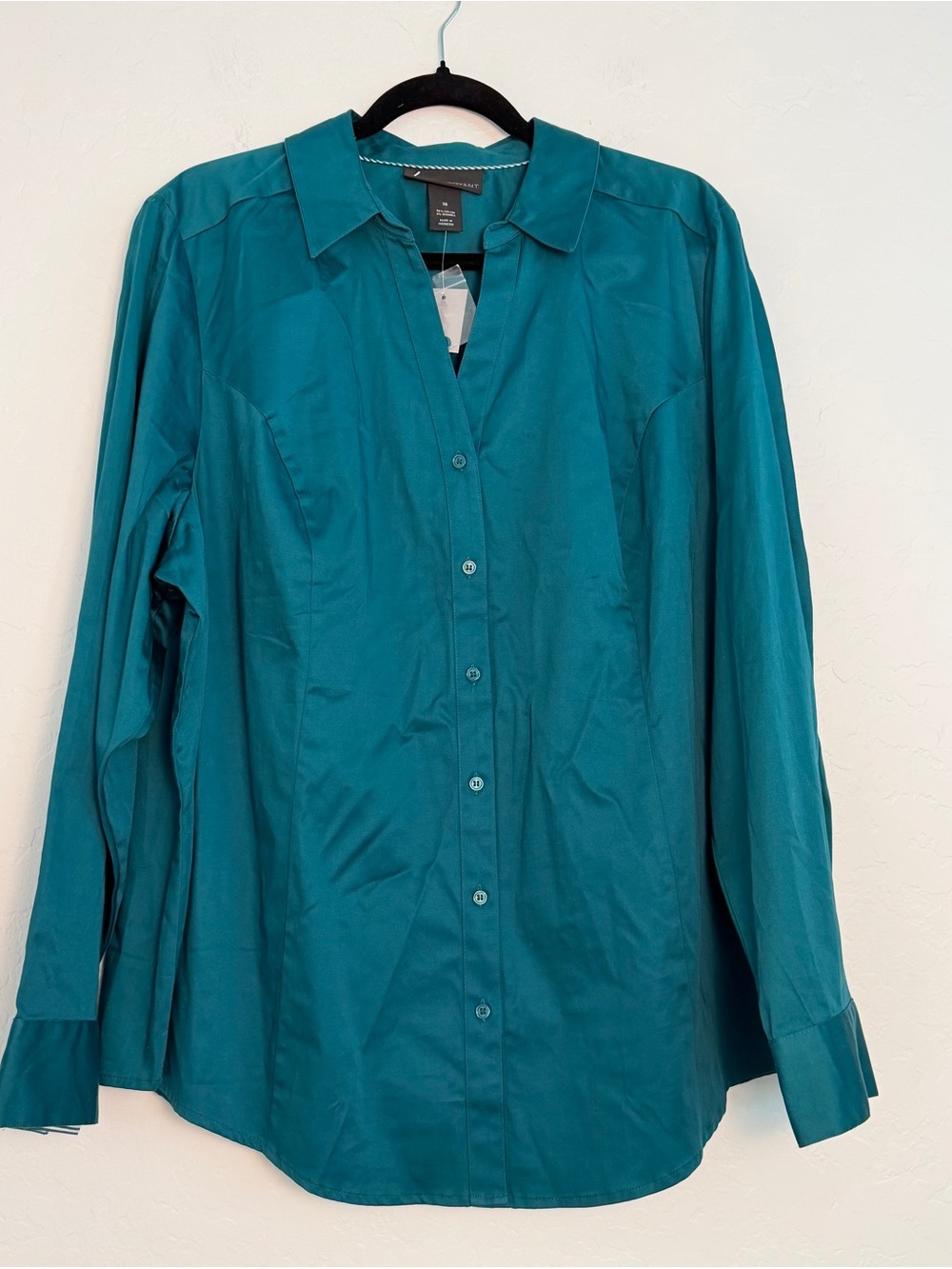 Lane Bryant Womens 26 Shirt Teal/Green Long-Sleeve Button-Down Collar Career Top